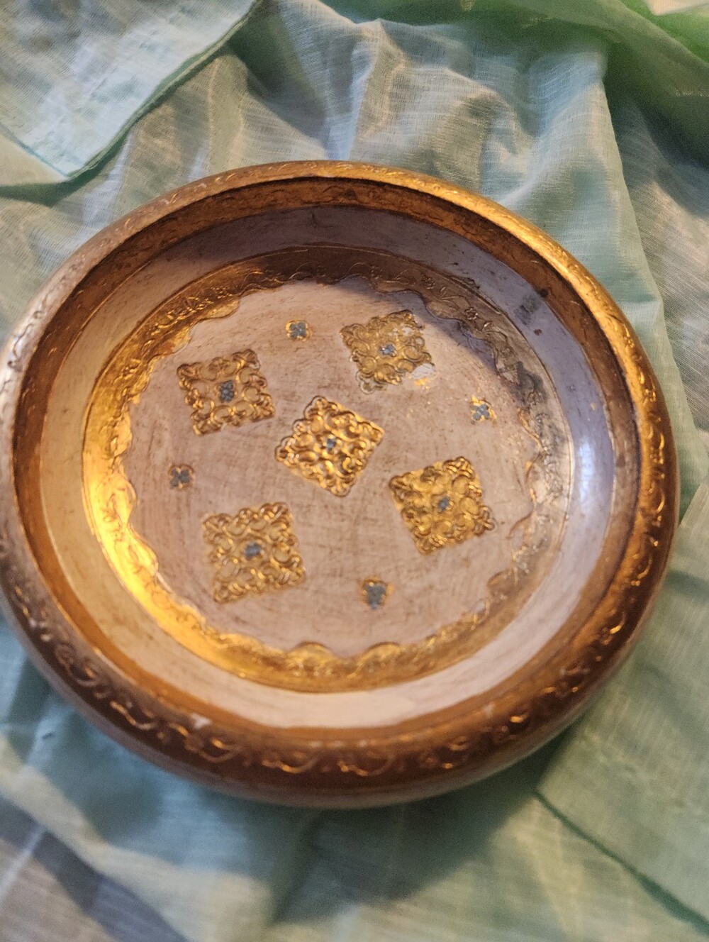 Vintage Italian Round Trinket Tray Gilded Golden